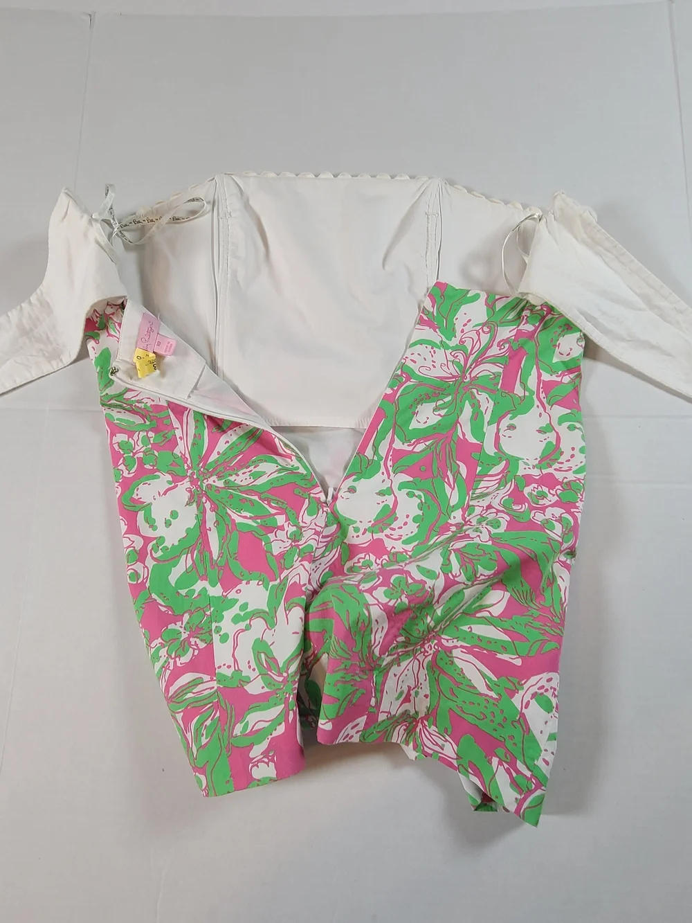 SOLD Pulitzer Vintage Strapless Dress With Zip & Back Tie White Textured SOLD - Picture 6 of 13